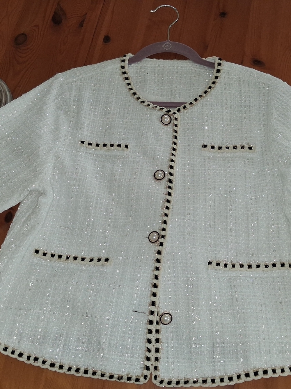 Classic Women's Tweed Jacket with Contrast Trim - White